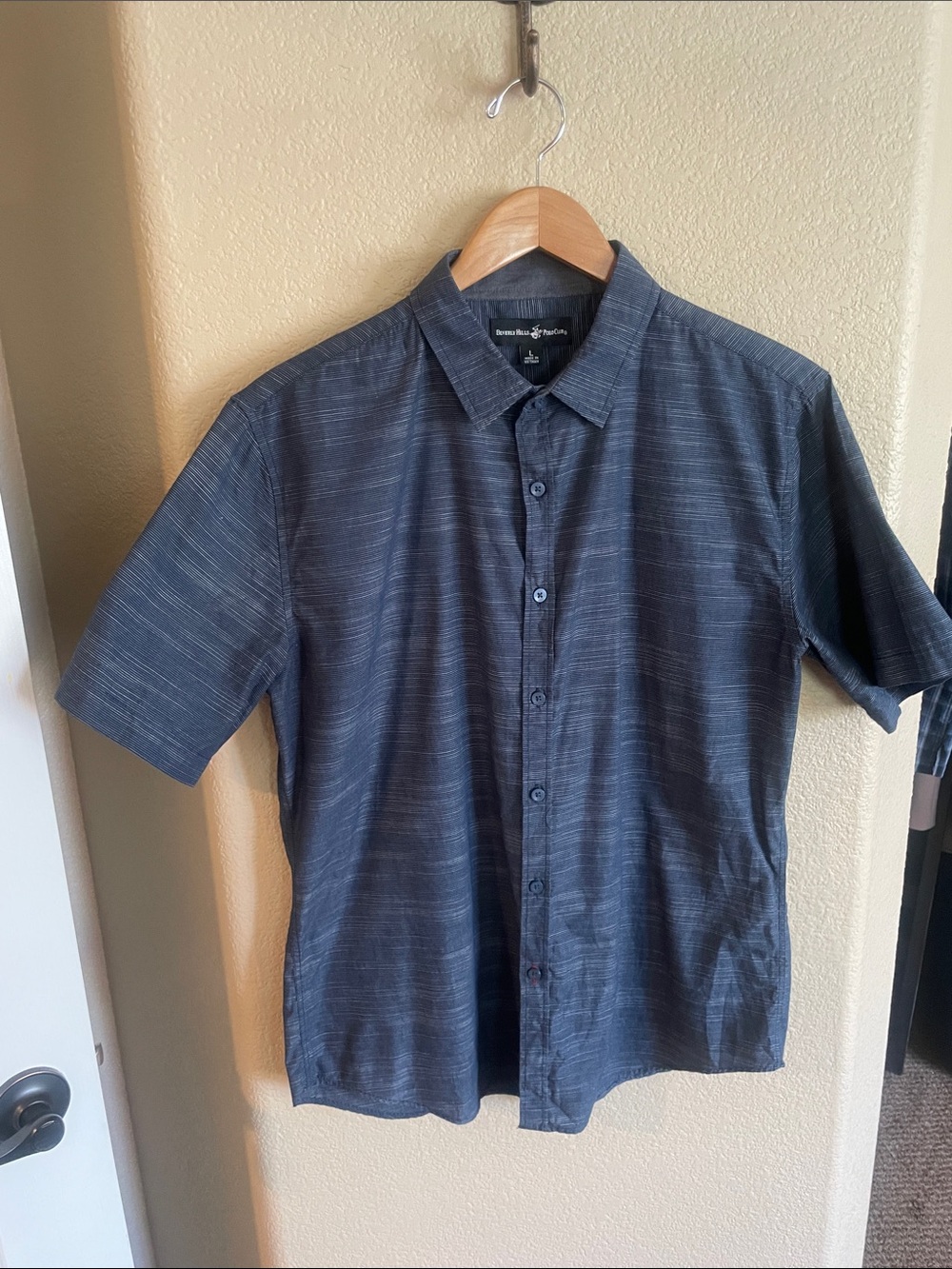 Beverly Hills Polo Club Short-Sleeve Button-Down Shirt Charcoal Blue Size L